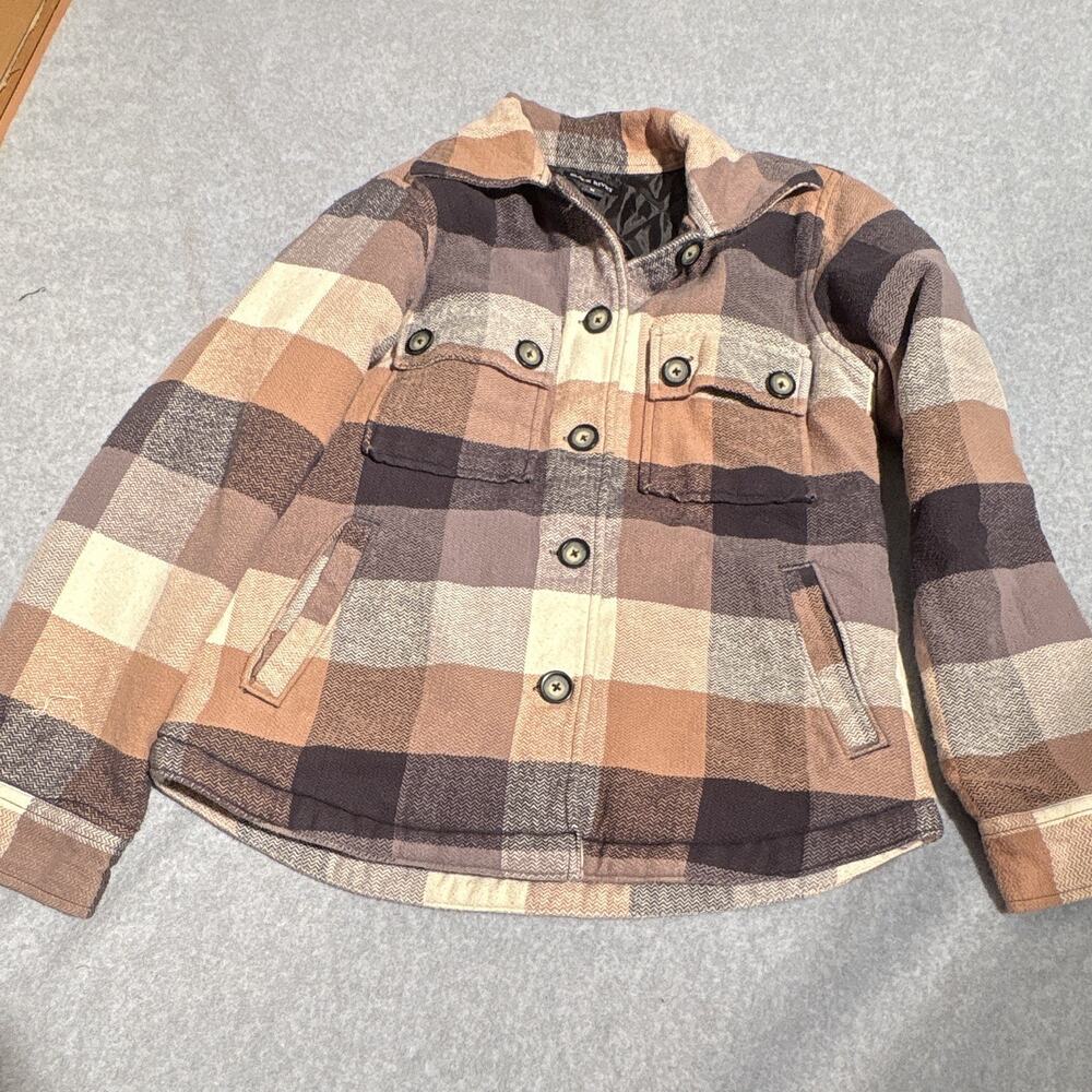 Black Rivet Women’s Plaid Button-Front Lined Shacket Jacket, Brown/Beige, M